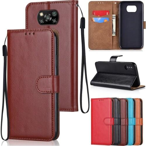 Luxury Pu Leather Case for Xiaomi POCO X3 NFC 6.67'' X3 Pro Funda Cards Wallet Stand Holder Book Style Phone Cover with Strap