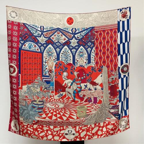 Mulberry-Silk Scarf Large Silk Square Scarfs Designer Hand Rolled Silk Scarf"Couvertures et Tenues de Jour"