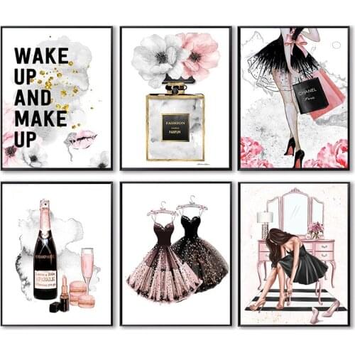 Nordic Fashion Flower High Heels Girl Paris Perfume Heels Canvas Painting Posters and Prints Wall Art Pictures for Living Room