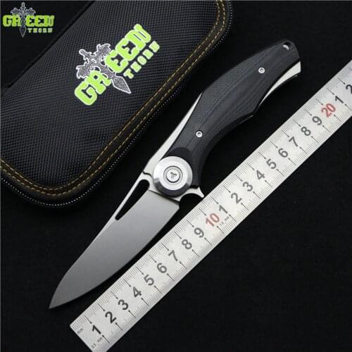 Green thorn made Dark Flipper folding knife D2 blade G10 titanium handle outdoor survival hunting camping fruit knife EDC tools