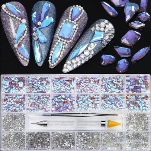 Rhinestones for Nails Crystal Nail Rhinestones Round Beads Flatback Glass Gems Stones Multi Shapes Rhinestones 3D 27RC