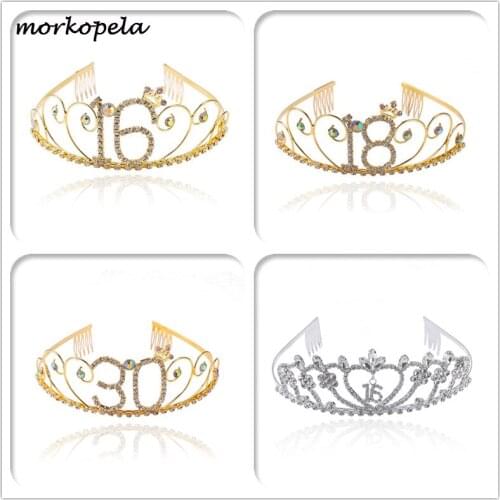 Morkopela Birthday Party Tiara Crystal Headband Crown Rhinestone Children Tiaras Jewelry Party Hair Band Accessories