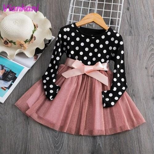 Baby Girls Long Sleeves Dress 2021 Winter Autumn Kids Polka Dots A-line Dress Birthday Party Ball Children Baby Girls Clothing