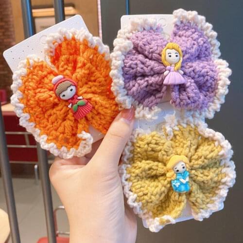 9CM Big Teens Girls Woolen Crochet Bows Hair Clips Princess Ornament Barrettes Kids Hairpins 2pcs Fashion Hair Accessories