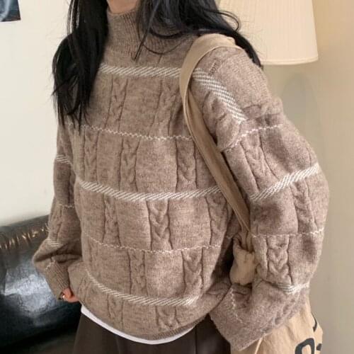 Half turtleneck Striped Knitwear Autumn Winter Long Sleeve pullover sweater women pull femme nouveaute 2019 jersey mujer jumper