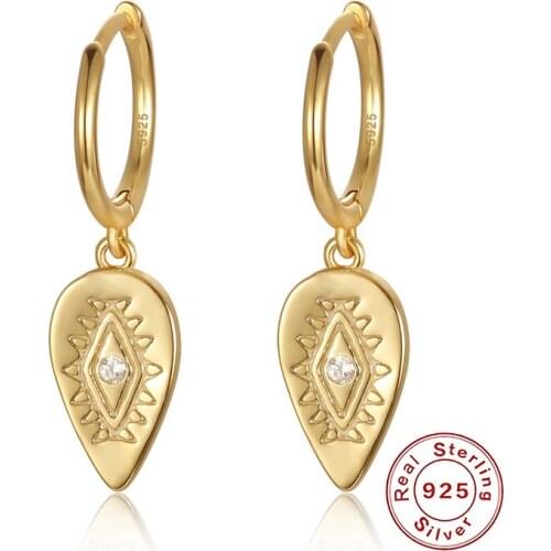 Demon Eye 925 Sterling Silver Geometric Water Drop Totem Tassel Stud Earrings for Women Minimalist Ethnic Bohemia Jewelry Gift