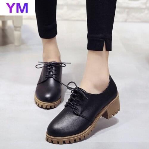 New Genuine Leather Round Toe High Heels Decoration French Women Pumps Lace Up Casual Shoes Zapatos De Mujer Plataforma Spring