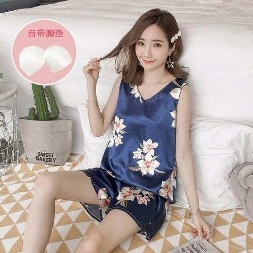 Plus Size Summer Silk Satin Sexy Sleeveless Vest Pajama Sets for Women Shorts Sleepwear Suit Homewear Pijama Mujer Home Clothes