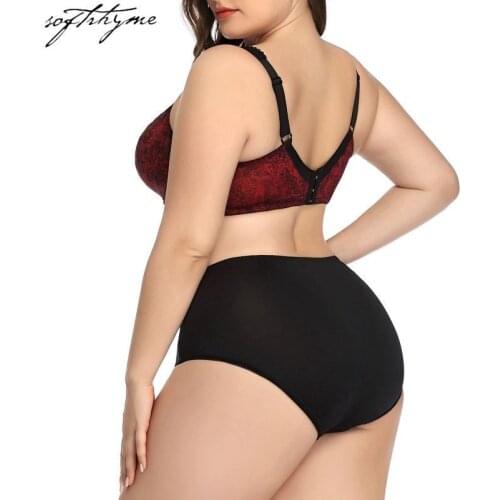 SoftRhyme Red Underwear Set Sexy Bras Printing Fashion Unlined Bra Panties Sets No-padding Brassiere Lace Women Lingerie Set