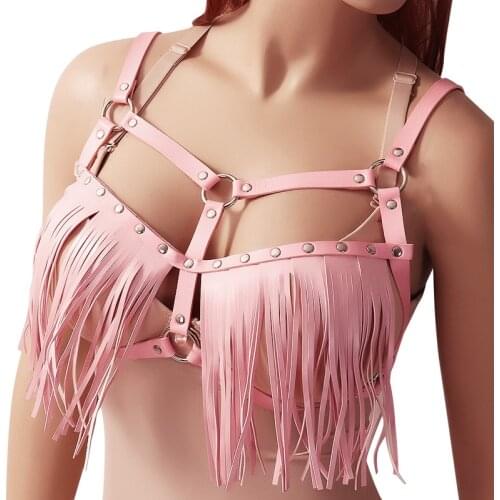 Women Sexy Harness Leather Tassel Lingerie Punk Erotic Body Belts Bondage BDSM Harness Bra Garter Belt Suspenders Party Clothes