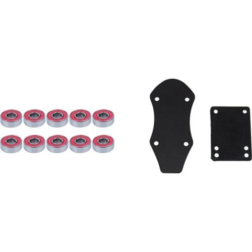 10Pcs ABEC-9 608-RS Skateboard Longboard Bearings with 2PCS 3mm Skateboard Riser Shock Pads for CX7 Surf Skateboard