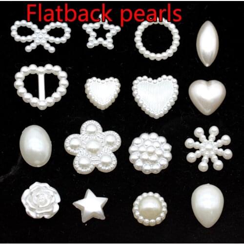 100pcs white ABS multi shape flower Bow Alien Pearls For Art No hole Flatback Pearl Shoes Beads DIY Phone Decoration