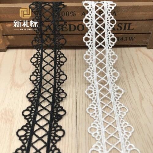 15yards 3.2cm Wide Black Polyester Embroidered Lace Trims For Sewing Craft High Quality African Cord Lace White DIY Lace Ribbons