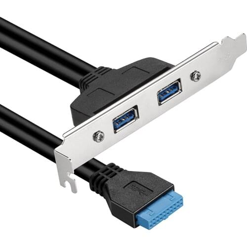 2 Ports USB 3.0 Female Back Panel To Motherboard 20pin Header Connector Cable Adapter With PCI Slot Plate Bracket 50cm