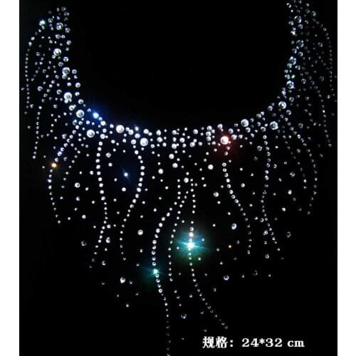2pc/lot Big neckline decor hot fix rhinestone iron on crystal transfers design design stone iron on patches appliques
