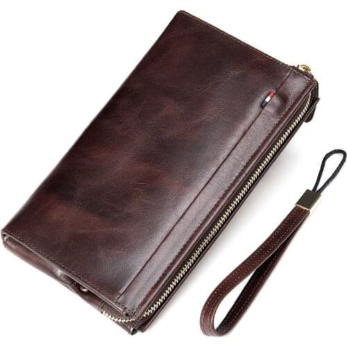 2020 Men Clutch Wallet Genuine Leather Luxury RFID Wallet Cards Holder Male Organizer Cell Phone Bag Clutch Bag Long Coin Purse