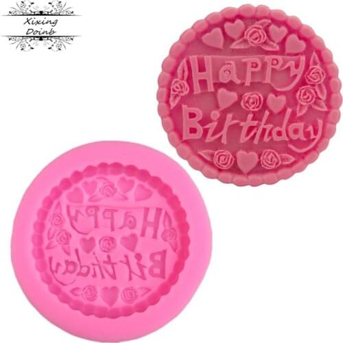 3D cake mold happy birthday silica gel fudge paper cup cake jelly candy chocolate decoration baking tool mold