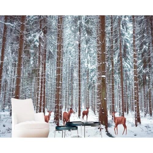 Custom wall paper Wall Sticker beautiful snowy forest deer large TV living room room background wall 3d wallpaper Beibehang