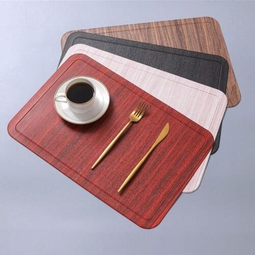 6Pcs Waterproof PU Table Placemat Thickened Non-slip Insulation Plate Mat Wood Grain Kitchen Accessories Decor Home Pad Coaster