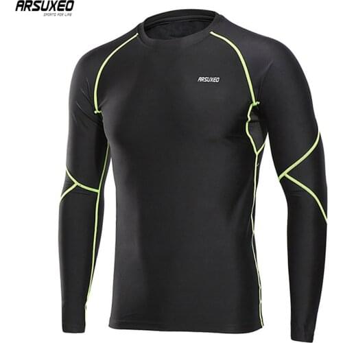ARSUXEO Mens Winter Thermal Fleece Running Tights Warm Up Compression Training T-shirt Cycling Base Layers Sports Shirts U81