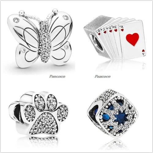 Authentic 925 Sterling Silver Bead Charm Decorative Butterfly With Crystal Beads Fit Pandora Bracelet & Necklace Diy Jewelry