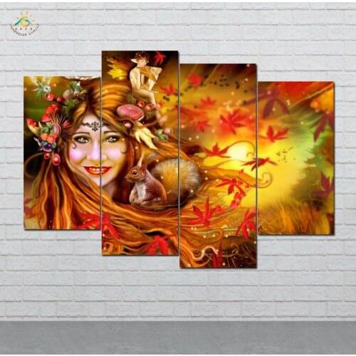 Squirrel Girl Modern Canvas Art Prints Poster Wall Painting Home Decoration Artwork Wall Art Pictures for Bedroom 4 PIECES