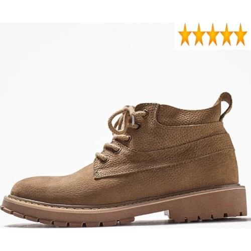 Winter Men Work Safety Autumn Shoes Lace Up High Top Ankle Antiskid Platform Vintage Motorcycle Genuine Leather Boots Shoe