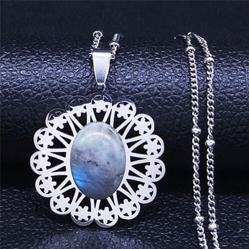 Flower of Life Stainless Steel Flash Stone Charm Necklaces Women Silver Color Boho Necklaces Jewelry collier femme N4304S03