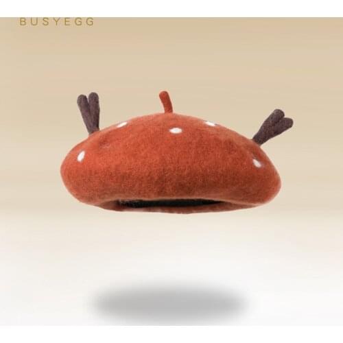 Baby cute deer beret cap for kid girl child warm thick bonnet boys hats gift for women wool hat toddler panama children headwear