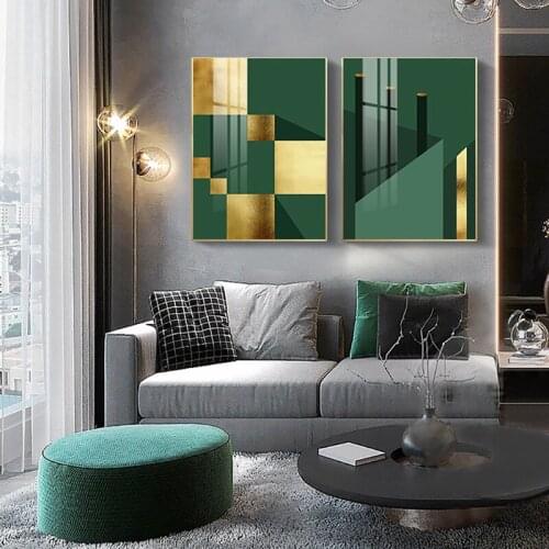 Personality Creative Green Art Living Room Decoration Painting Light Luxury Modern Geometric Abstract Mural Hotel Model Room