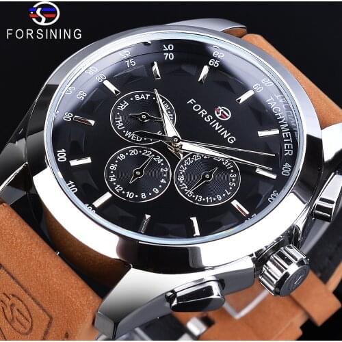 Forsining Automatic Mechanical Watches Black Dial Mens Wrist Watch Fashion Calendar Genuine Leather Men Clock Relogio Masculino