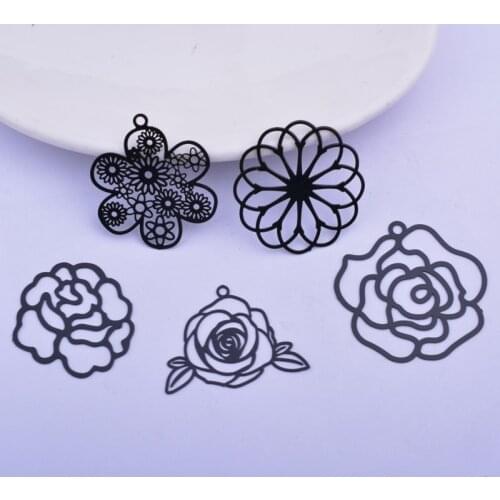 6pcs Making Eearring Black Rose Flower Charms Round Flower Jewelry Findings