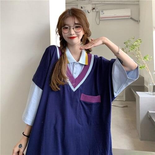 Korea School Students Age-Reduction Leave Two T-Shirts Kawaii Vintage Urban Clothing Gothic Aesthetic Clothes Tee Top 90s Y2k