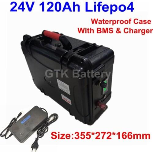 GTK waterproof 24v 120AH LiFePO4 long cycle 100A BMS Battery Pack for 5000w yacht Boat motor +10A charger