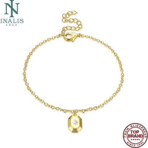 INALIS Women Bracelet With Cubic Clear Zircon Golden Geometric Bracelets Fashion Jewelry Party Birthday Gift Send Girlfriend