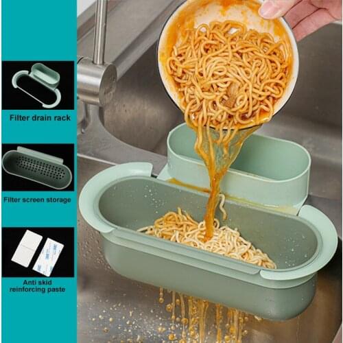 Kitchen Rectangle Sink Strainer Drain Fruit Vegetable Drainer Sponge Rack Storage Tool Basket Suction Cup Sink Filter Shelf