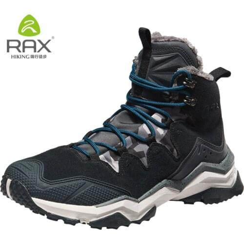 RAX Hiking Boots Men Waterproof Winter Snow Boots Fur lining Lightweight Trekking Shoes Warm Outdoor Sneakers Mountain Boots Men