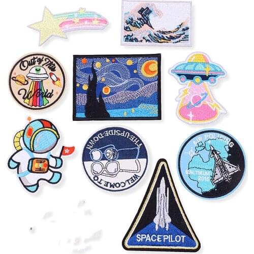 Space Alien Rocket Van Gogh Star Night Mountain Wave Patch for Clothing Punk Embroidered Patches On Clothes DIY Parches Applique