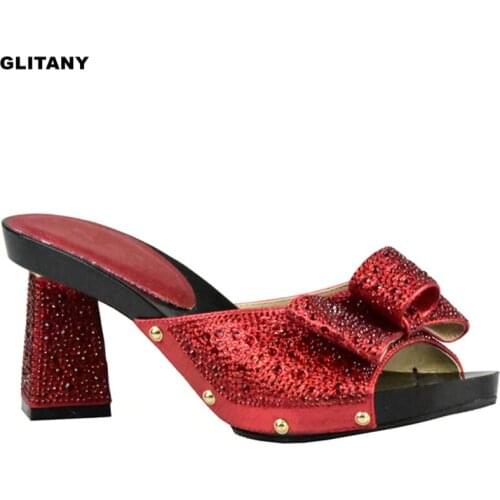 Latest African Women Shoes Decorated with Rhinestone Italy Women Shoes for Party Italian Women Summer Sexy High Heels Pumps