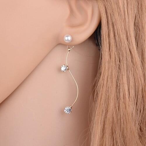 New Popular Earrings Jewelry Imitation Earrings Crystal Pearl Earrings For Women S Curve Long Feminine Earrings Gift Wholesale