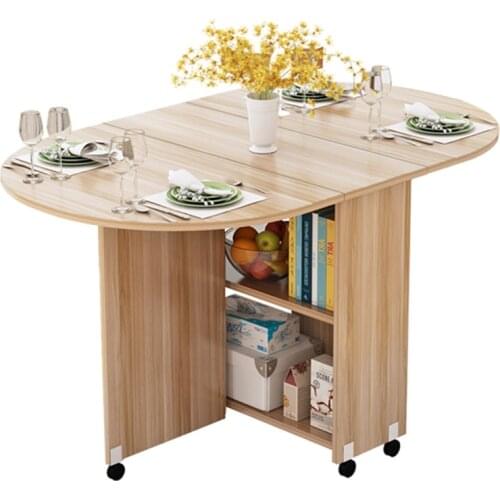 Folding Movable Dining Table With Multidirectional Wheel Wooden Kitchen Table Storage Cabinet Portable Mesa Centro Elevable