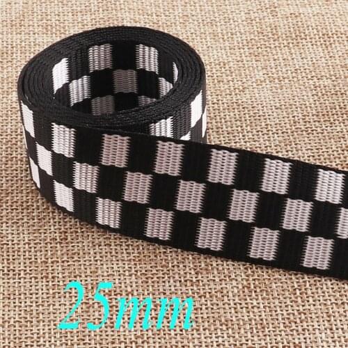 1" Striped webbing Smooth Black White Square Design Ribbon Purse Strap Bag Tape Handle nylon Purse Straps 25mm leash supplies