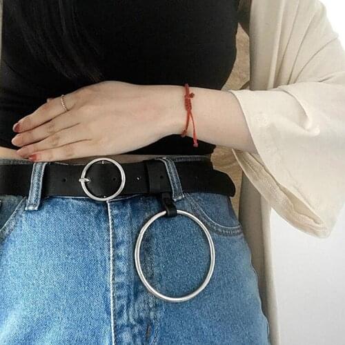 8.4CM Big Circle Buckle Belt Personality Cool Fashion Casual Women Girls PU Leather Pant Waist Belts