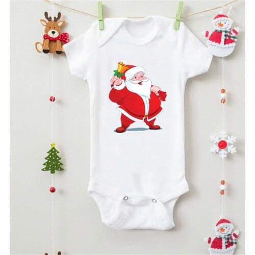 Merry Christmas Santa Graphic Printed Newborn Cute Cartoon Baby Romper Infant Summer New Fashion Short Sleeve White Onesies
