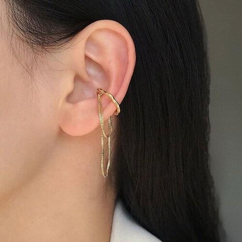 Chain Tassel Clip Earrings For Women Personality Gold Metal Non Piercing Ear Clips Korean Ladies Charms Fashion Jewelry