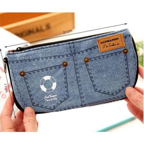 Creative denim shorts big capacity pencil case canvas cosmetic bag