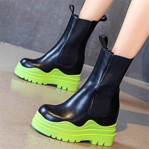 Oxfords Creeper Shoe Womens Genuine Leather Ankle Boots Platform Wedge High Heels Punk Military Party Pumps 34 35 36 37 38 39