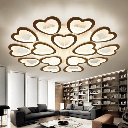 Heart-shaped petal art living room lamp acrylic modern iron warm 15 head 12 round decorative home lighting fixture led ceiling