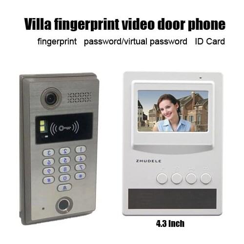 ZHUDELE New product Home Security Intercom System Doorbell 4.3"color video door phone Fingerprint&Password Camera 1v1