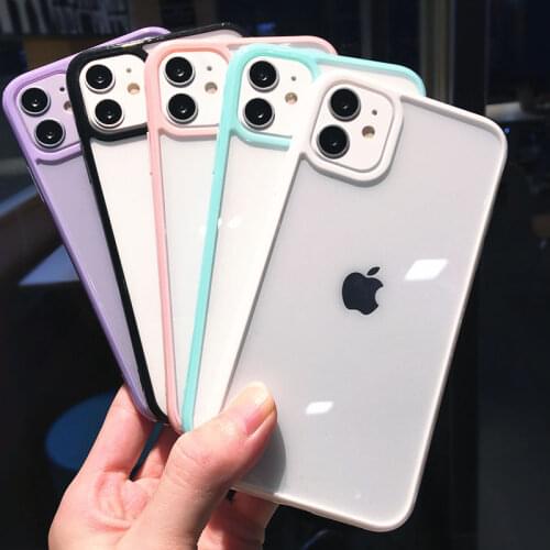 Candy Color Clear Phone Case for iPhone 12 11 11Pro XR XS Max X XS 7 8 Plus Soft TPU Ultra Thin Shockproof Bumper Back Cover
